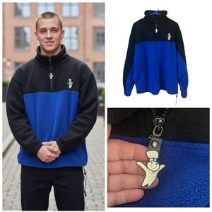 Pillsbury Doughboy Fleece Pullover 1/4 Zip Jacket with pockets Medium VTG 1999